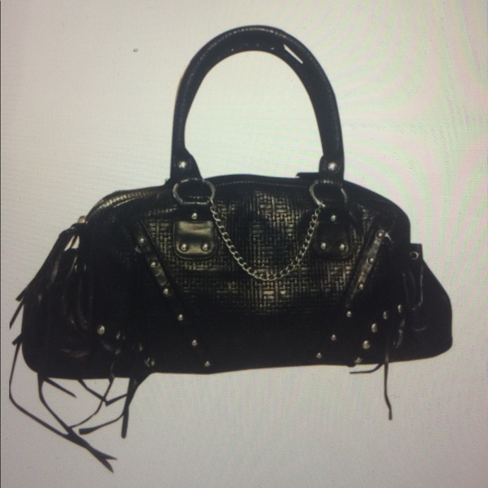 Sherry Wolf Leather Moto Black Studded Satchel
